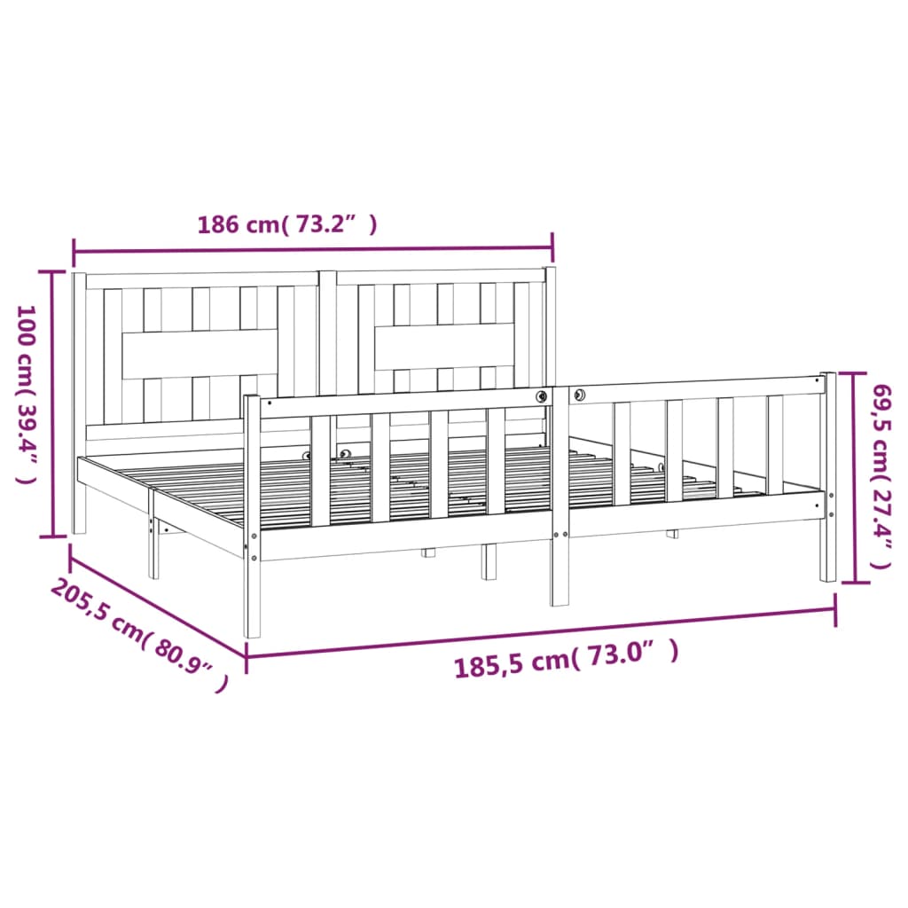 Cadre de lit sans matelas blanc bois de pin massif