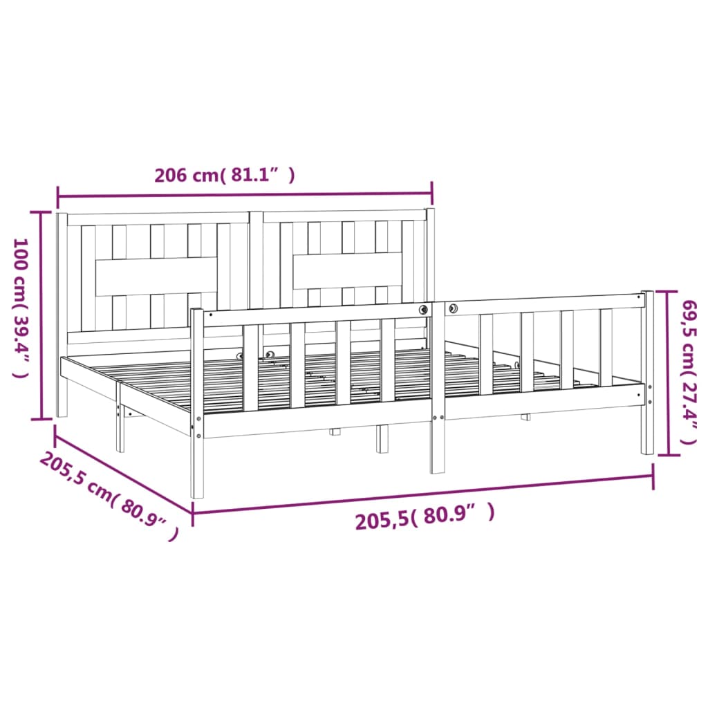 Cadre de lit sans matelas bois massif de pin 200x200 cm