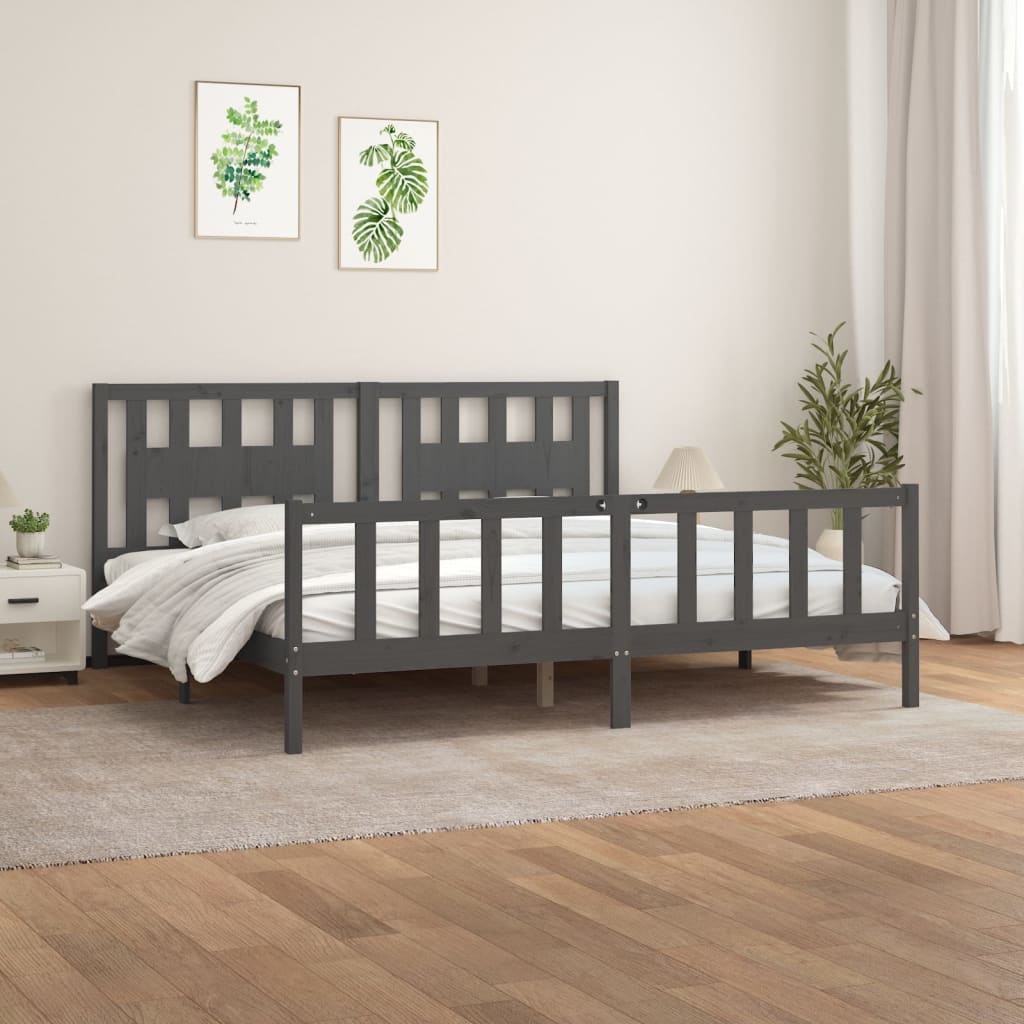 Cadre de lit sans matelas bois massif de pin gris 200x200 cm