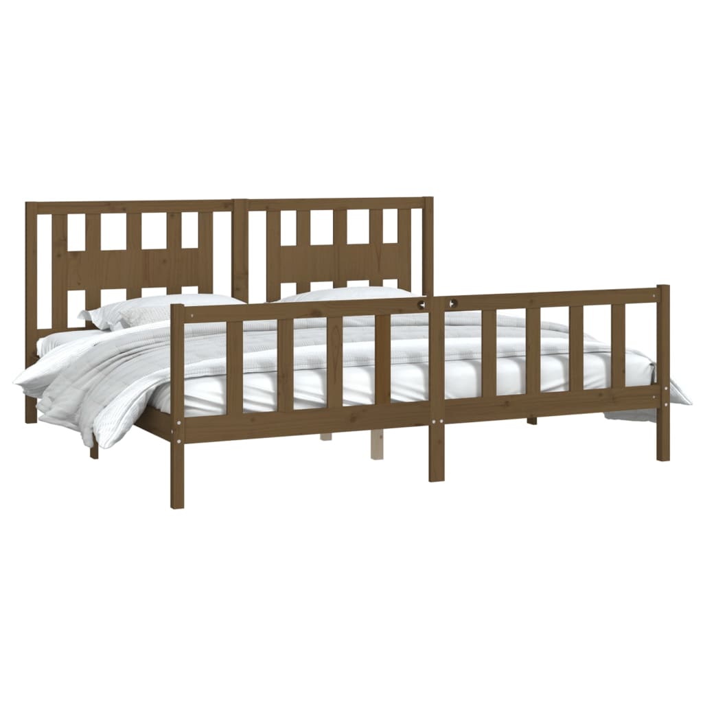 Cadre de lit sans matelas marron miel bois pin massif 200x200cm