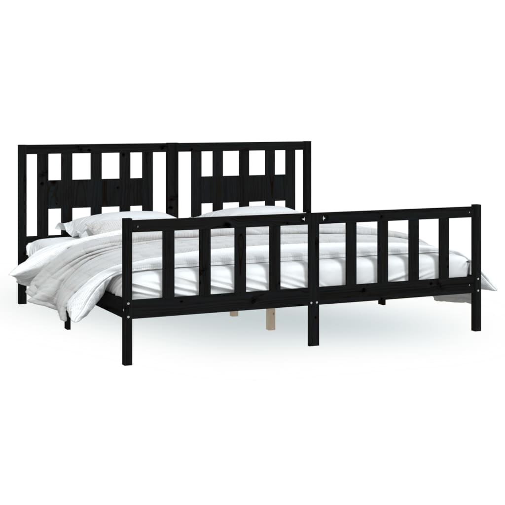 Cadre de lit sans matelas noir bois massif de pin 200x200 cm