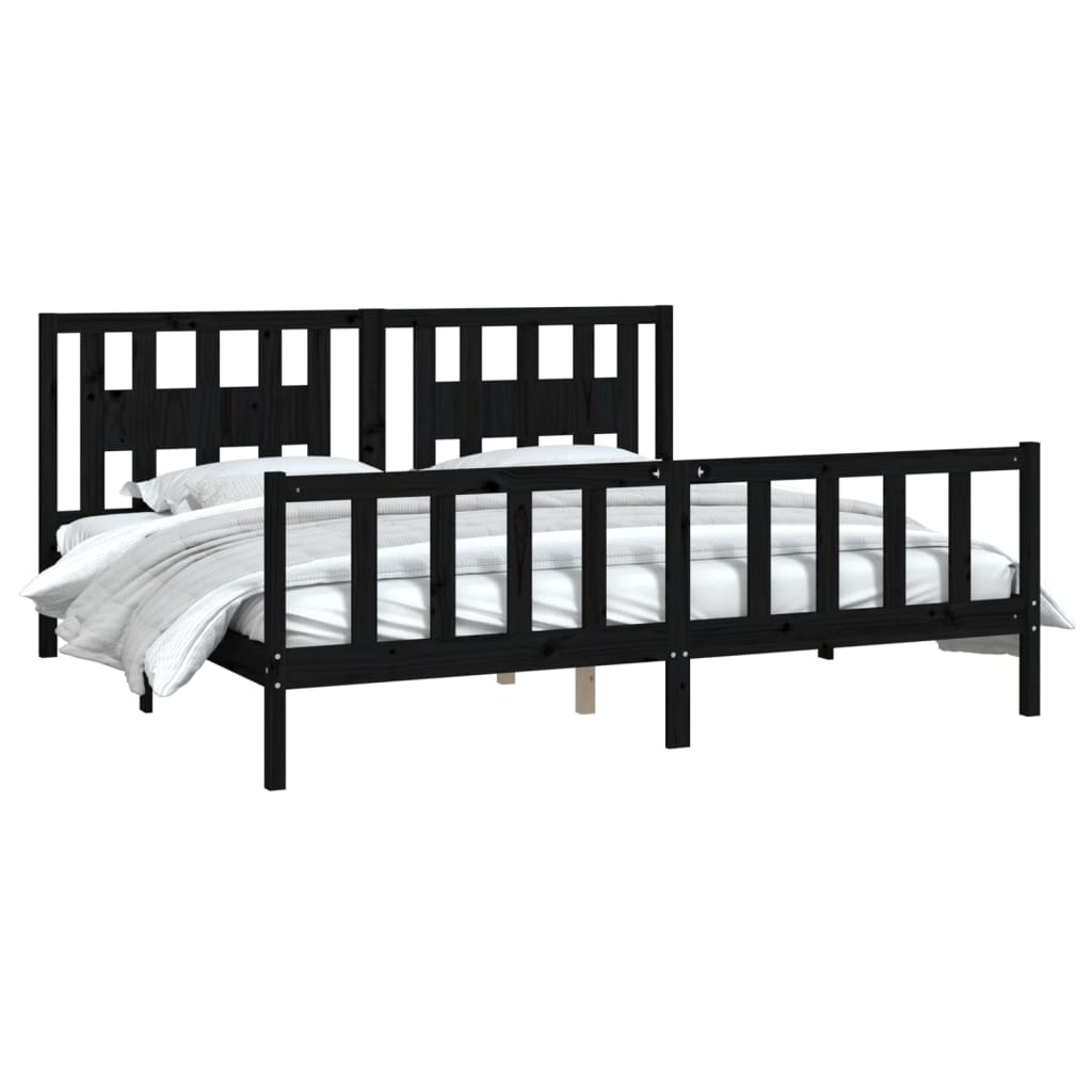 Cadre de lit sans matelas noir bois massif de pin 200x200 cm