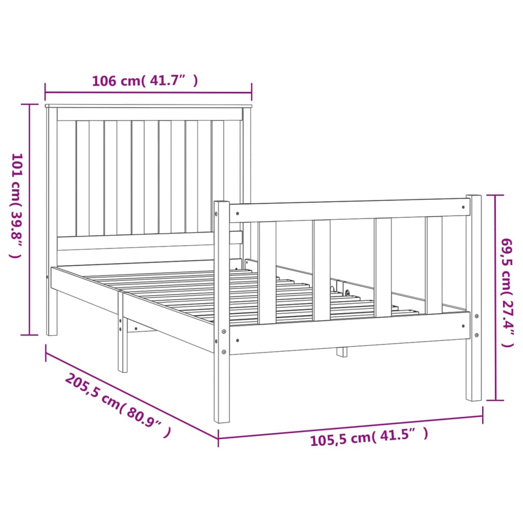 Bed frame without mattress 100x200 cm solid pine wood