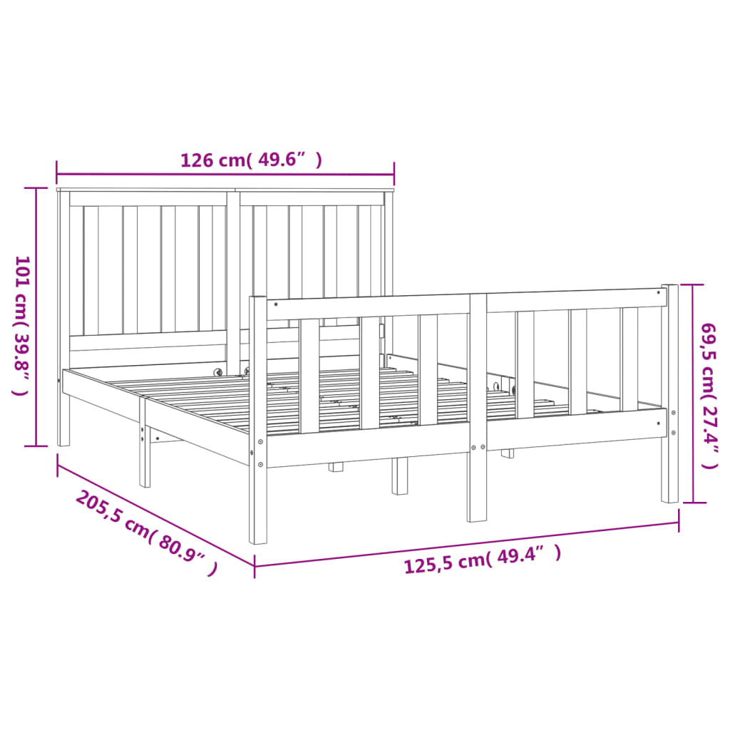 Cadre de lit sans matelas noir 120x200 cm bois de pin massif