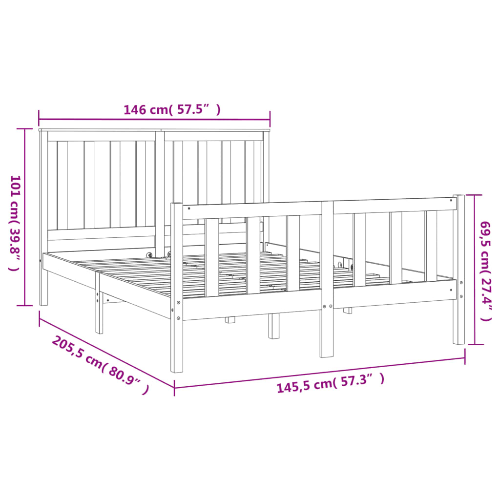 Cadre de lit sans matelas 140x200 cm bois massif de pin