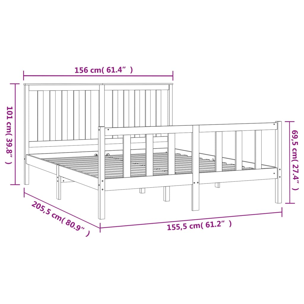 Cadre de lit sans matelas 150x200 cm bois massif de pin