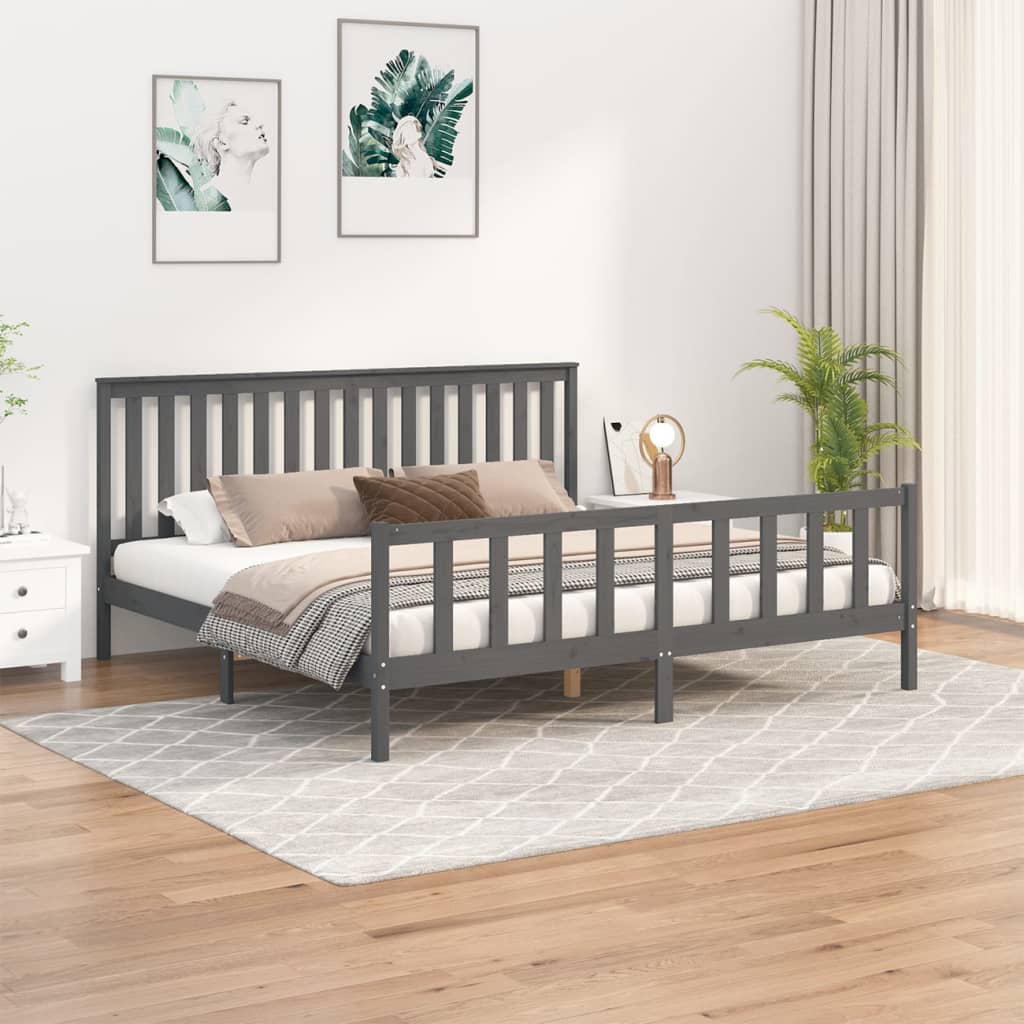 Bed frame without mattress gray 200x200 cm solid pine wood