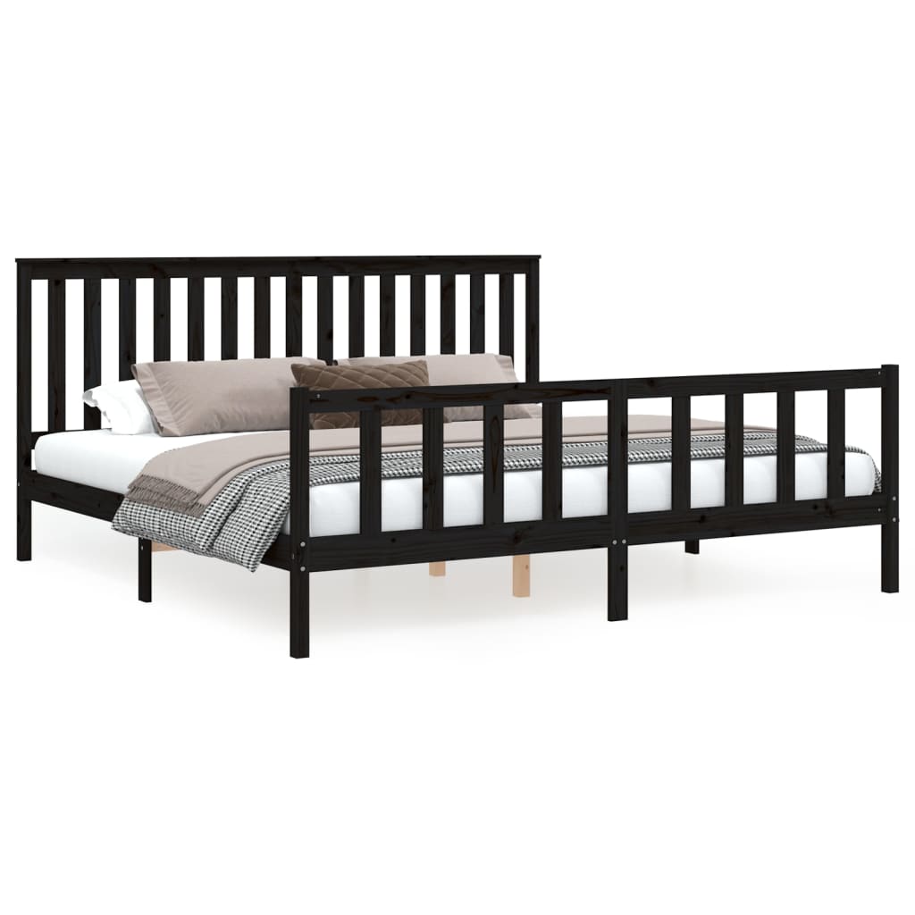 Cadre de lit sans matelas noir 200x200 cm bois massif de pin