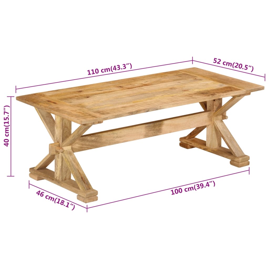 Table basse 110x52x40 cm bois de manguier massif