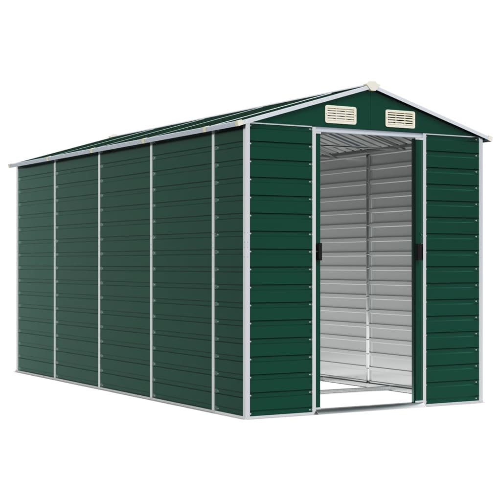 Green garden shed 191x385x198 cm galvanized steel