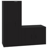 Ensemble de meubles TV 2 pcs noir bois d'ingénierie