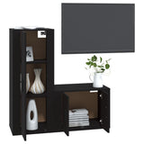 Ensemble de meubles TV 2 pcs noir bois d'ingénierie