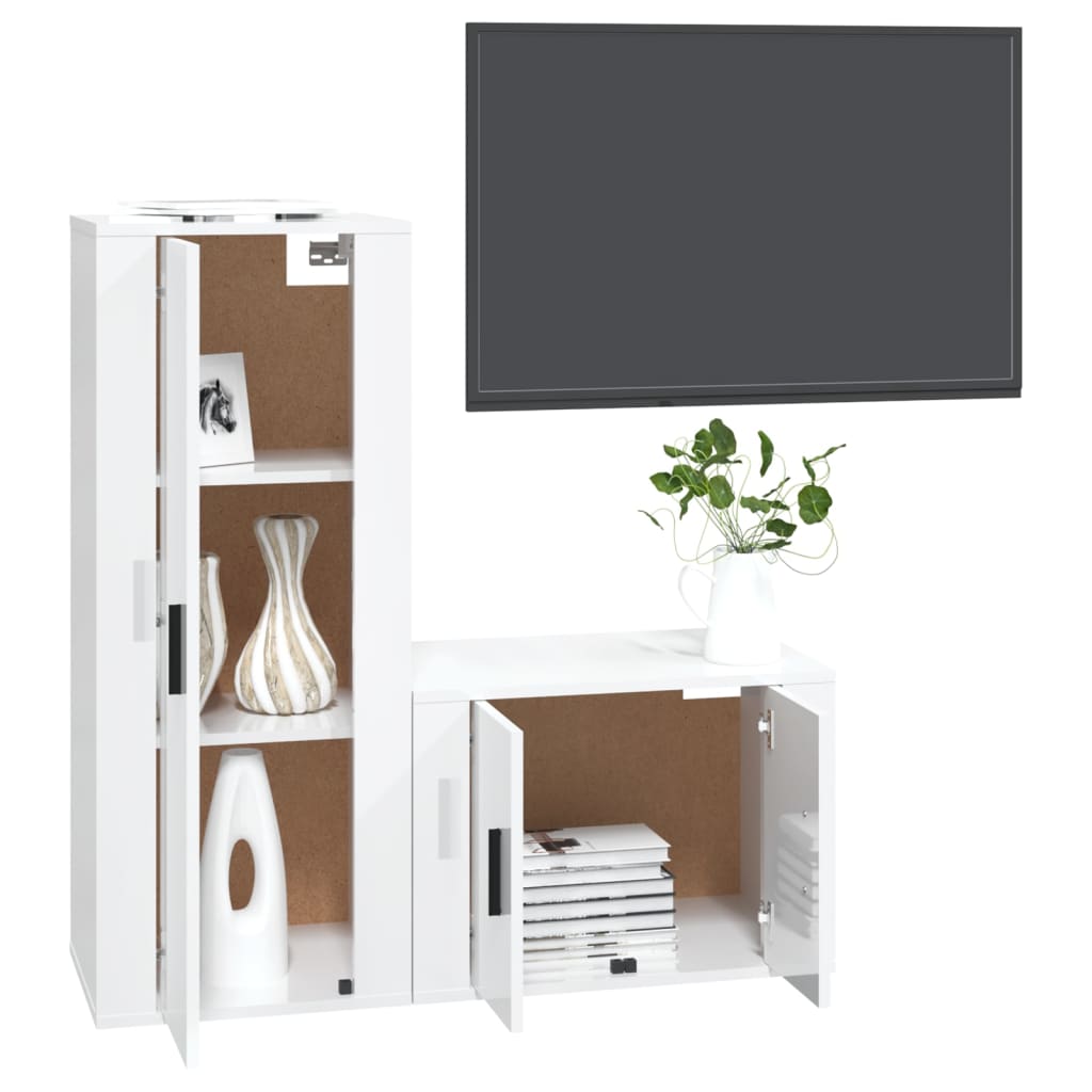 Ensemble de meubles TV 2 pcs blanc brillant bois d'ingénierie