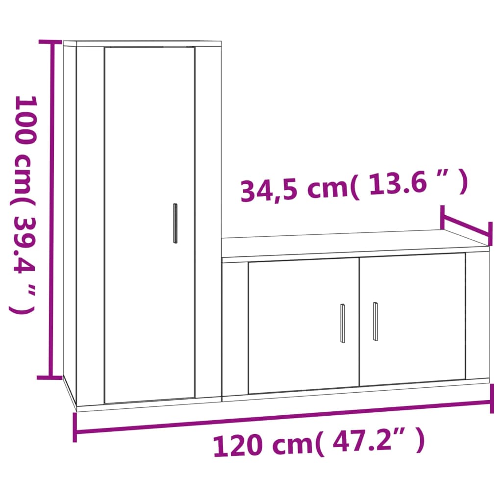 Ensemble de meubles TV 2 pcs blanc brillant bois d'ingénierie