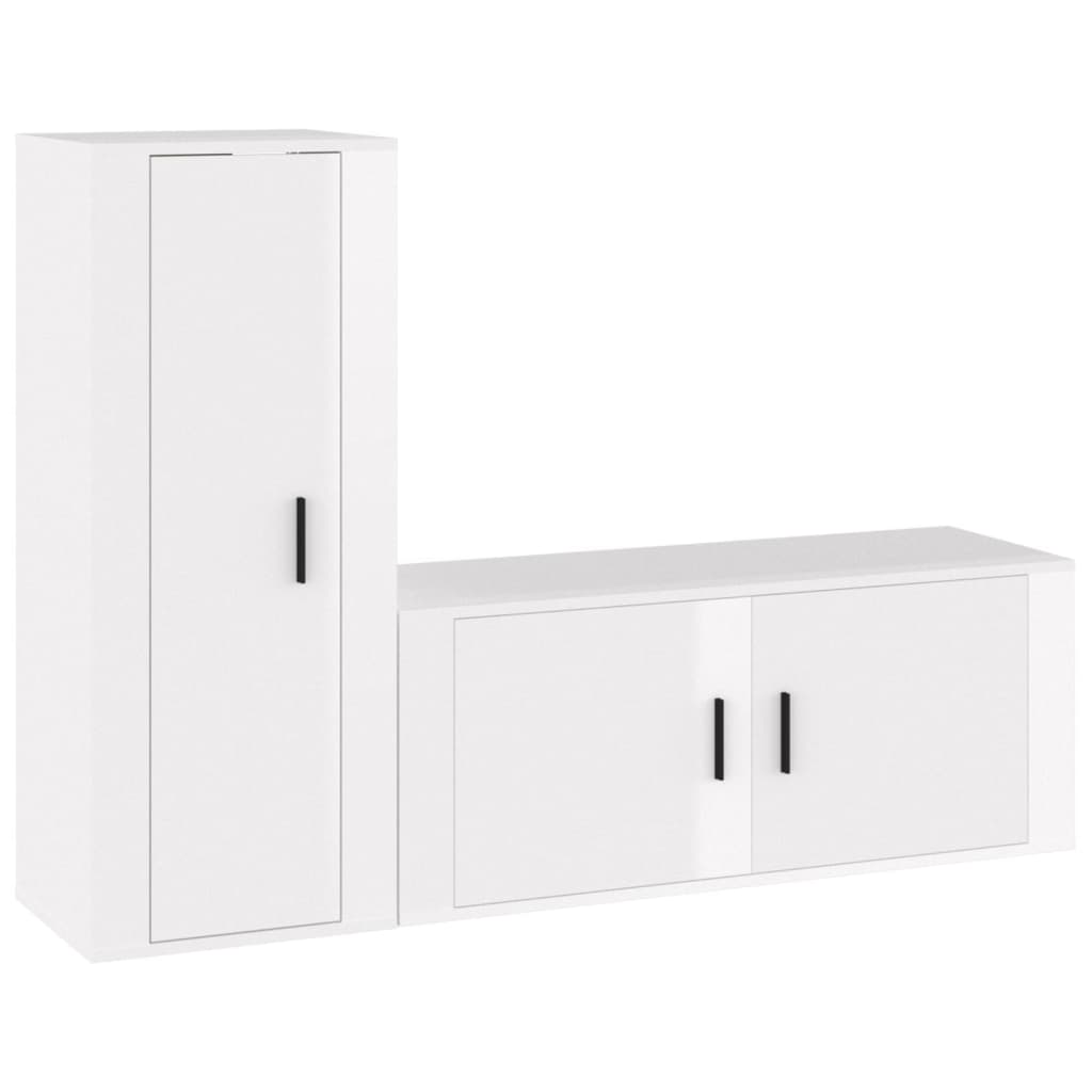 Ensemble de meubles TV 2 pcs blanc brillant bois d'ingénierie