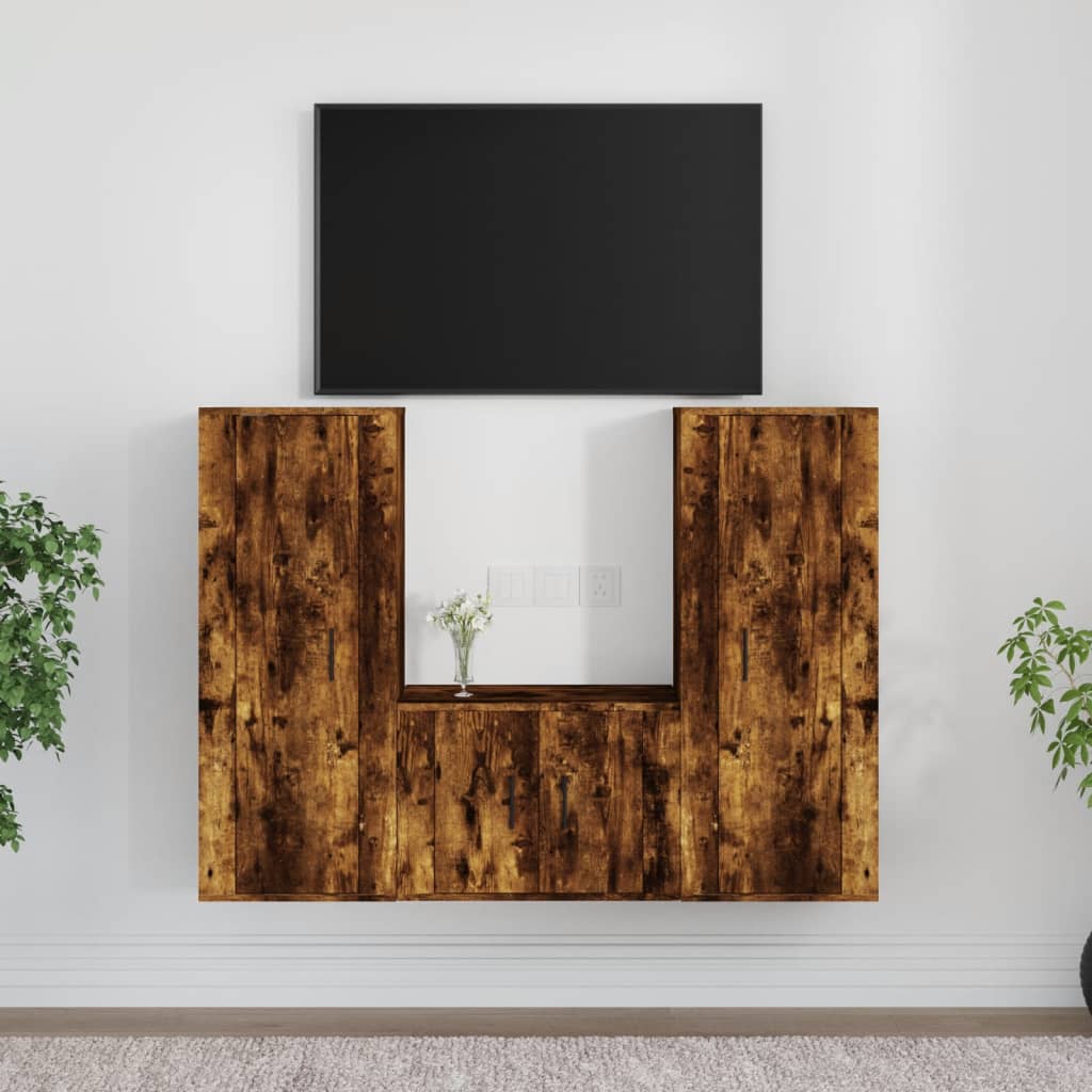 Ensemble de meubles TV 3 pcs Chêne fumé Bois d'ingénierie