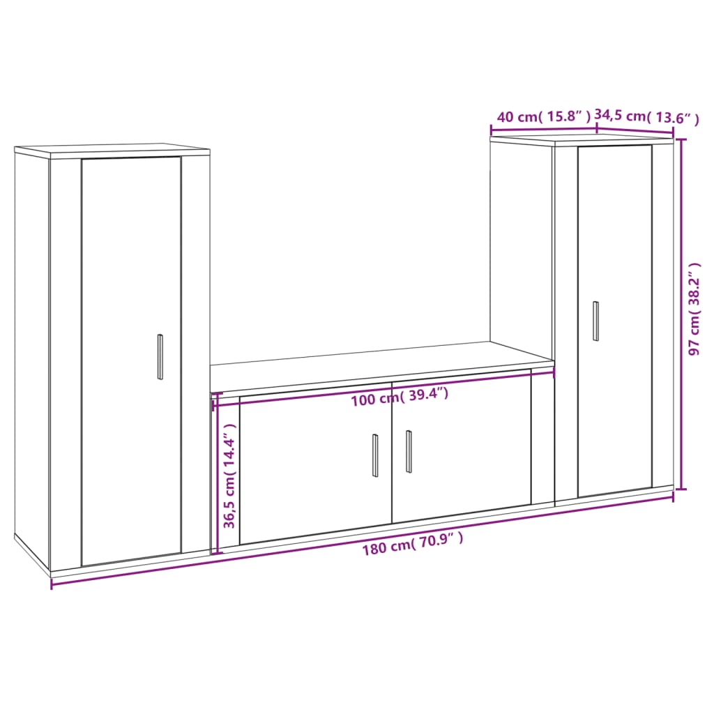 Ensemble de meubles TV 3 pcs Chêne marron Bois d'ingénierie