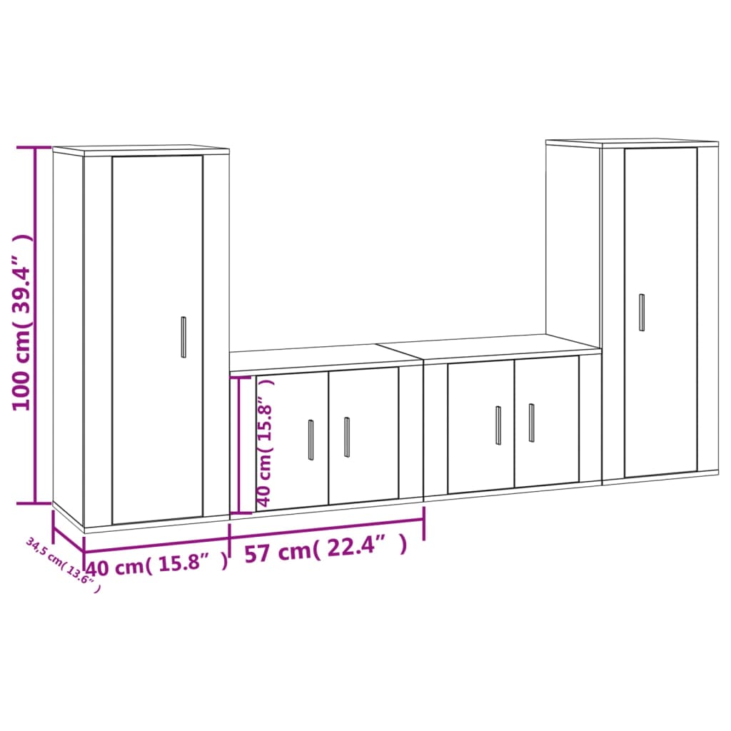 Ensemble de meubles TV 4 pcs Chêne marron Bois d'ingénierie