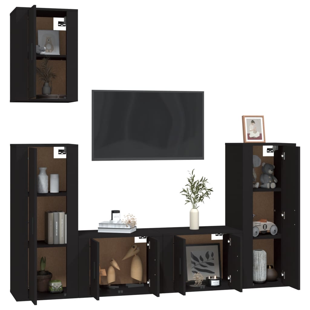 Ensemble de meubles TV 5 pcs Noir Bois d'ingénierie