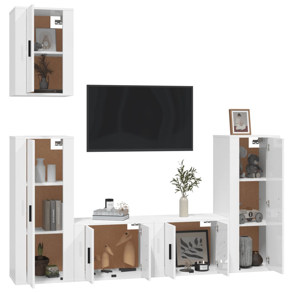 Ensemble de meubles TV 5 pcs Blanc brillant Bois d'ingénierie