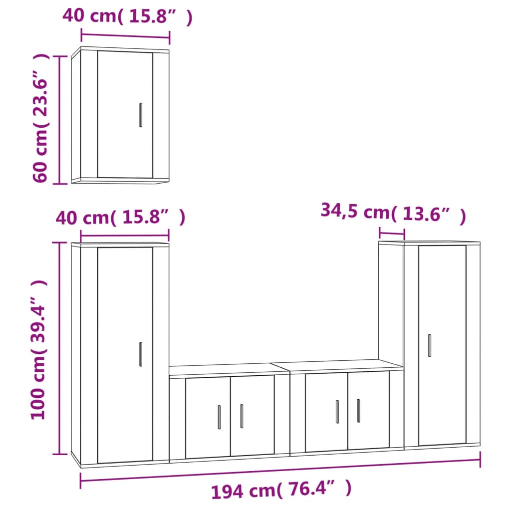 Ensemble de meubles TV 5 pcs Chêne fumé Bois d'ingénierie