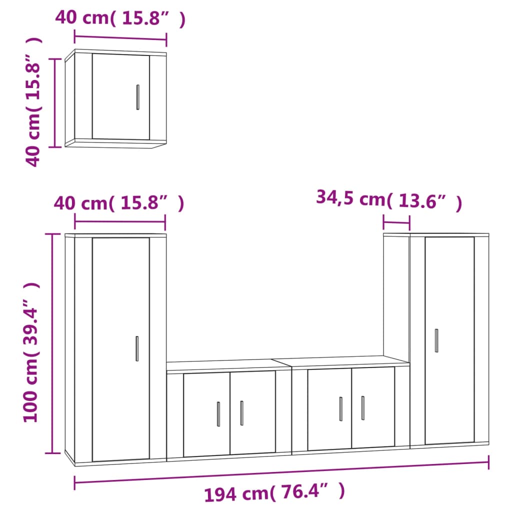 Ensemble de meubles TV 5 pcs Noir Bois d'ingénierie