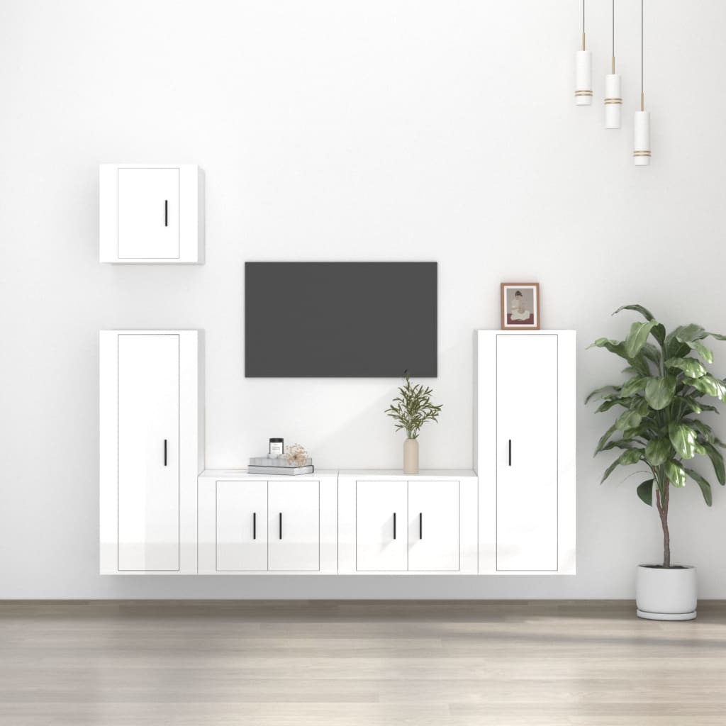 Ensemble de meubles TV 5 pcs Blanc brillant Bois d'ingénierie