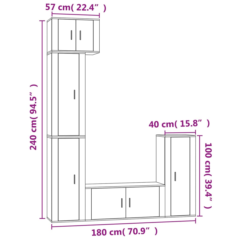 Ensemble de meubles TV 5 pcs Blanc brillant Bois d'ingénierie