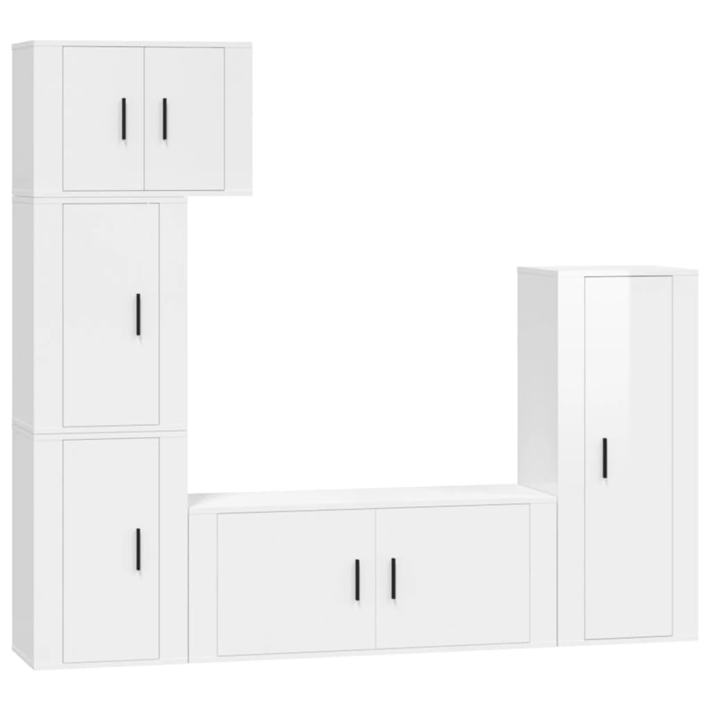 Ensemble de meubles TV 5 pcs Blanc brillant Bois d'ingénierie