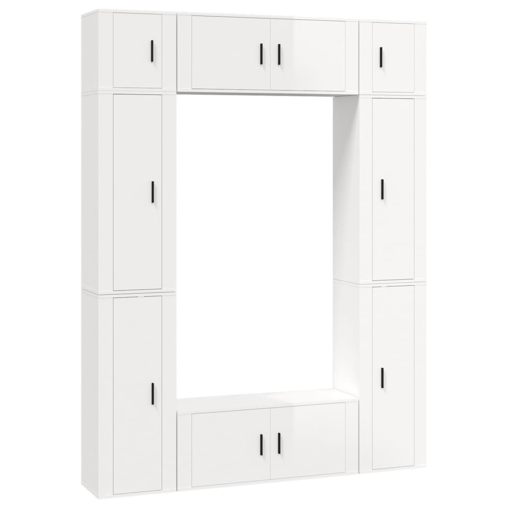 8 pcs TV Stand Set Glossy White Engineered Wood