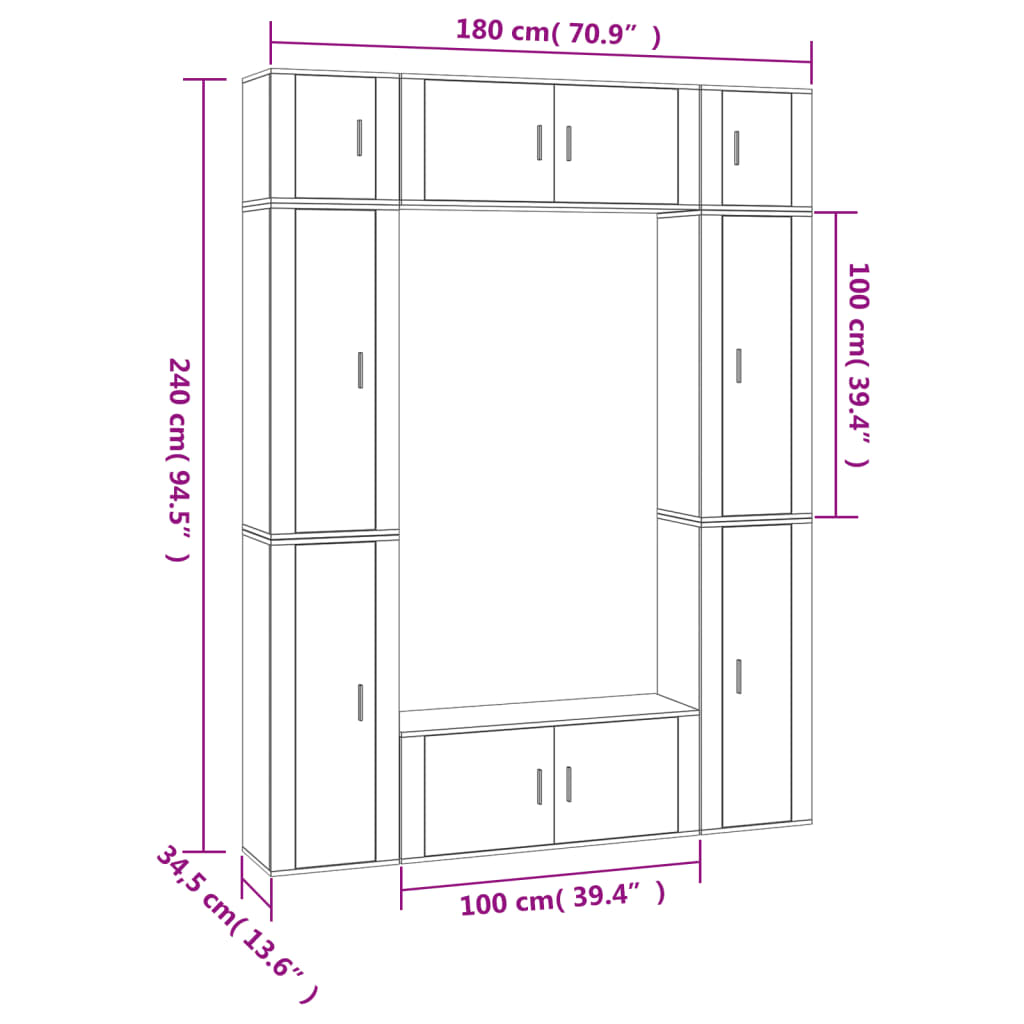 8 pcs TV Stand Set Glossy White Engineered Wood