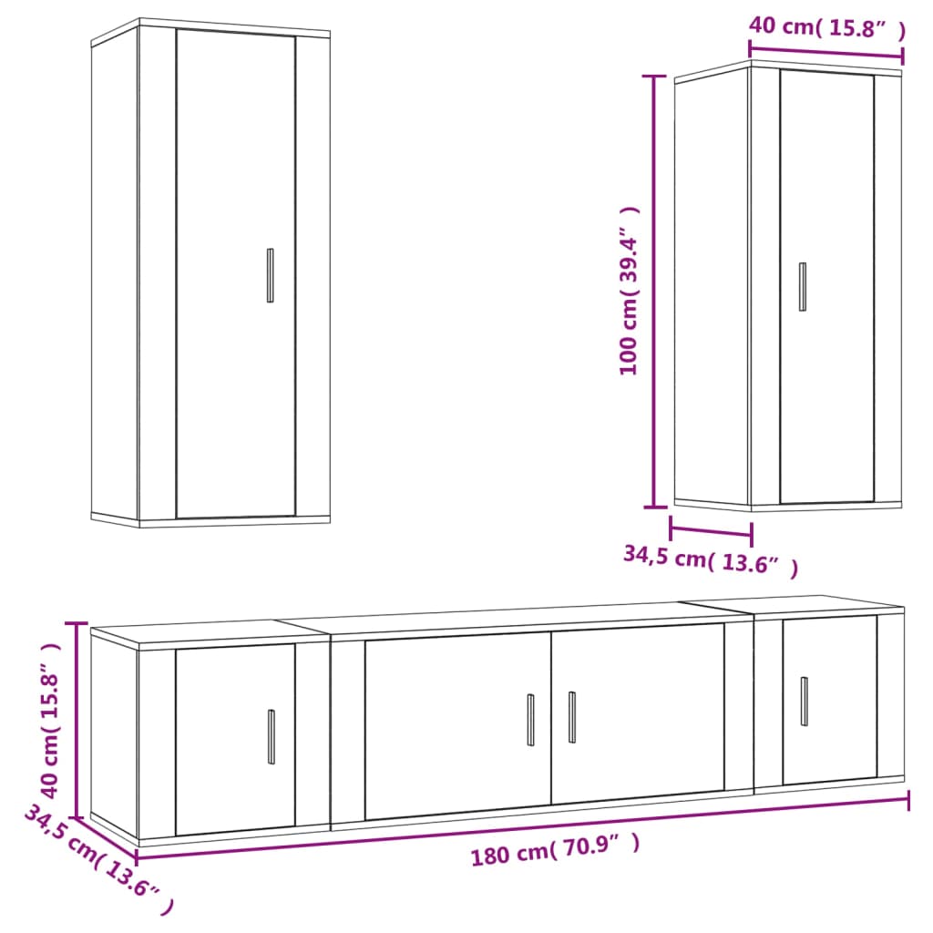 Ensemble de meubles TV 5 pcs Blanc Bois d'ingénierie