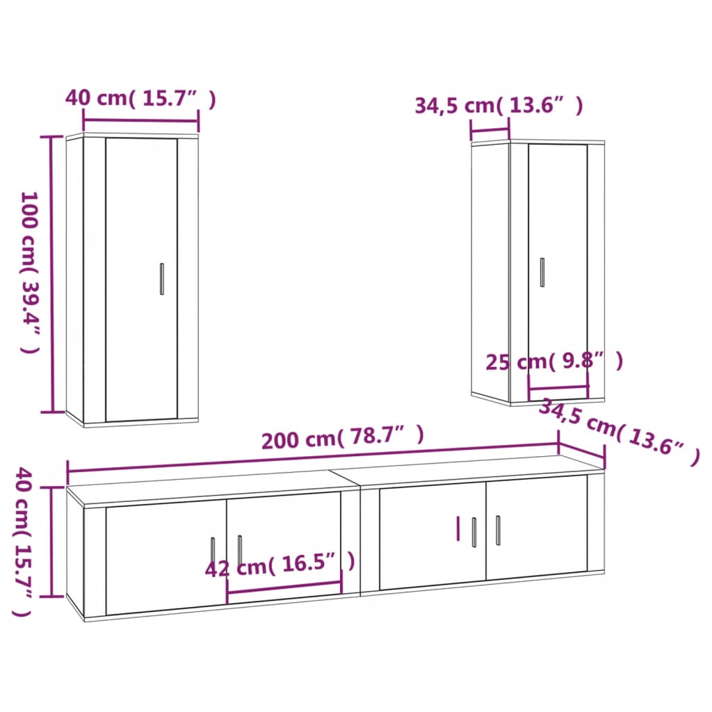 Ensemble de meubles TV 4 pcs Blanc brillant Bois d'ingénierie