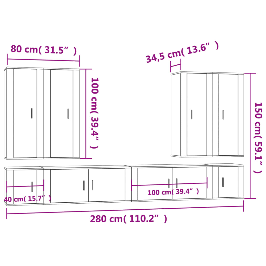 Ensemble de meubles TV 8 pcs Blanc brillant Bois d'ingénierie