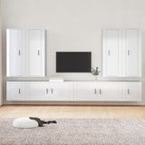 8 pcs TV Stand Set Glossy White Engineered Wood