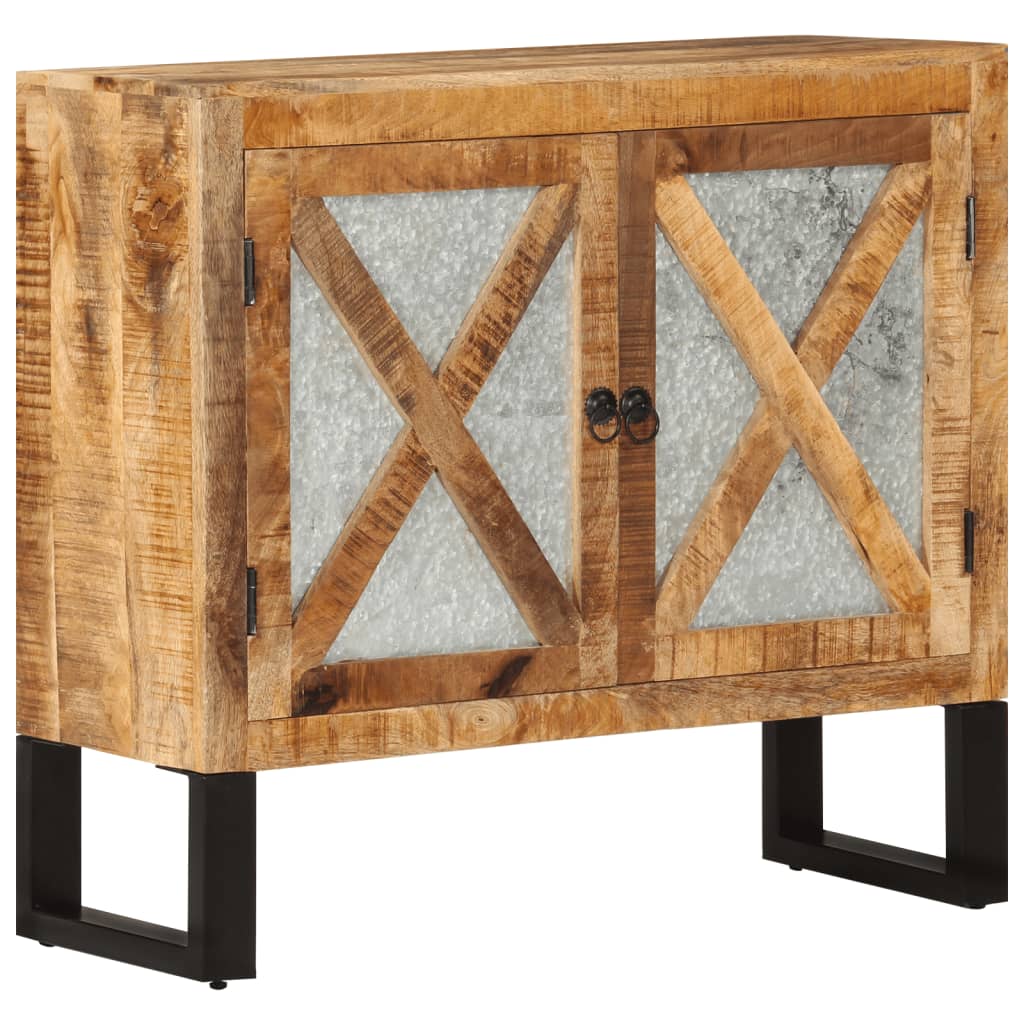 Buffet 80x30x71 cm bois de manguier brut massif et métal