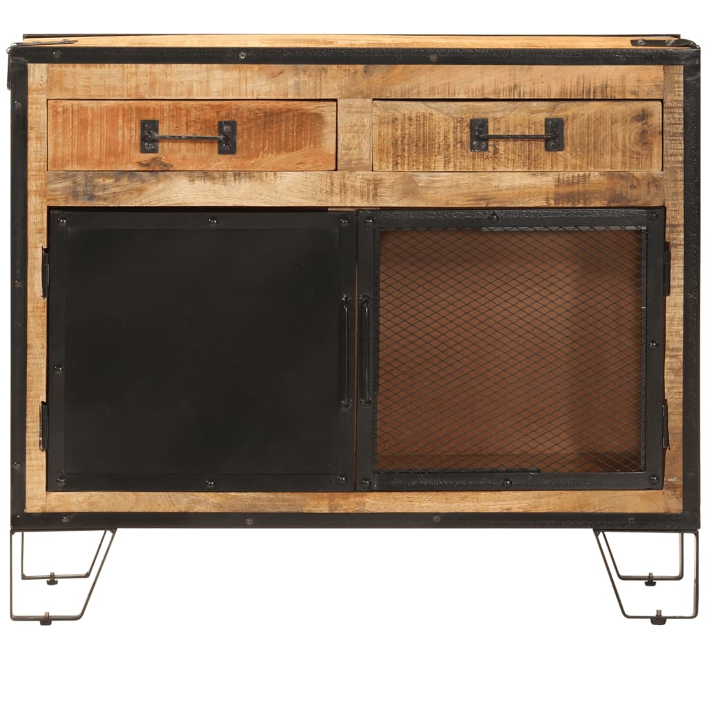 Buffet 80x31x66 cm bois de manguier brut massif et métal