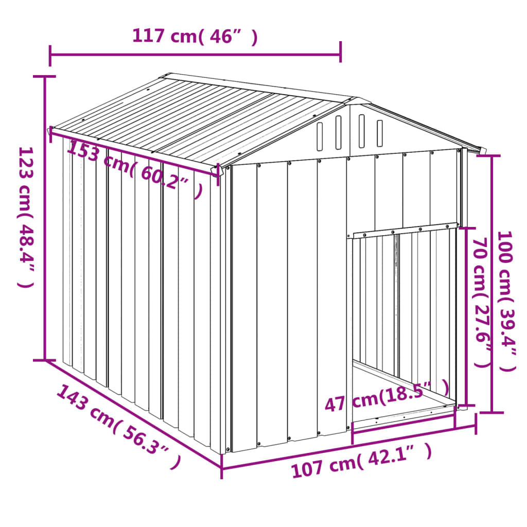 Niche pour chien avec toit anthracite acier galvanisé