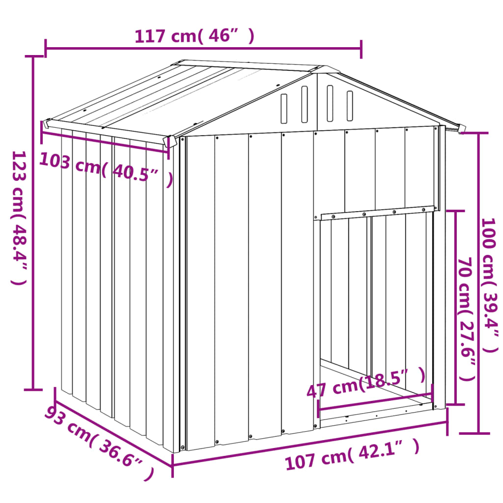 Niche pour chien avec toit anthracite acier galvanisé