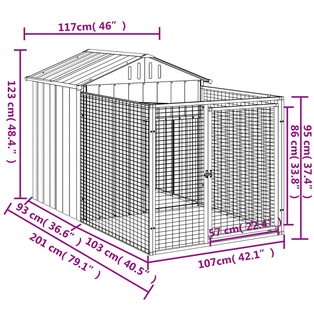 vidaXL Niche pour chien avec cour anthracite 117x201x123 cm