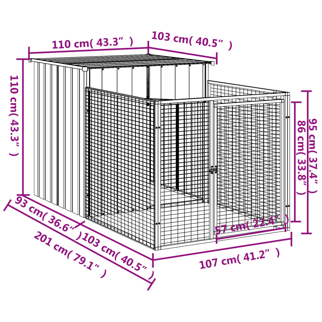 Niche pour chien avec cour anthracite 110x201x110 cm