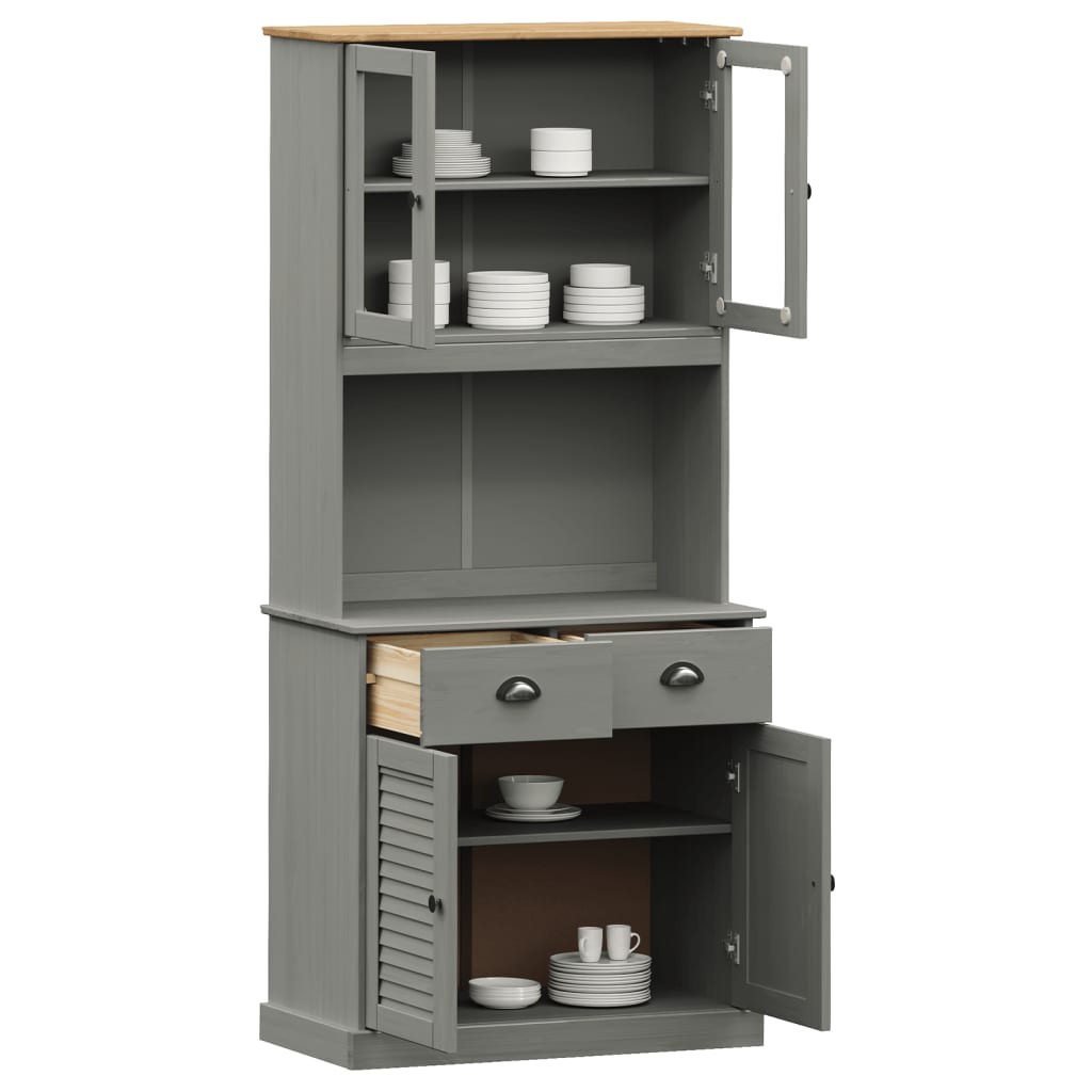 Buffet haut VIGO gris 78x40x175 cm bois massif de pin