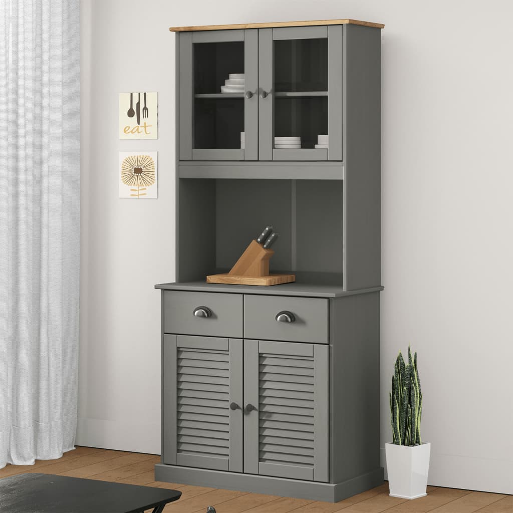 Buffet haut VIGO gris 78x40x175 cm bois massif de pin