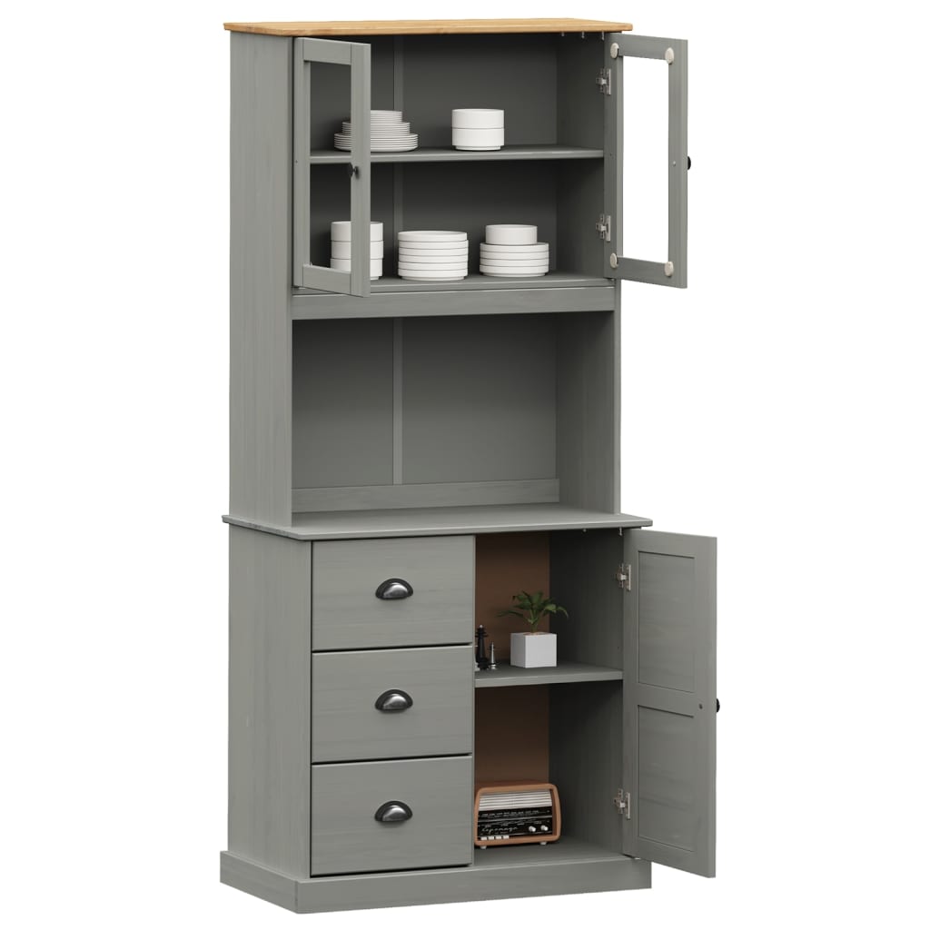 Buffet haut VIGO gris 78x40x175 cm bois massif de pin