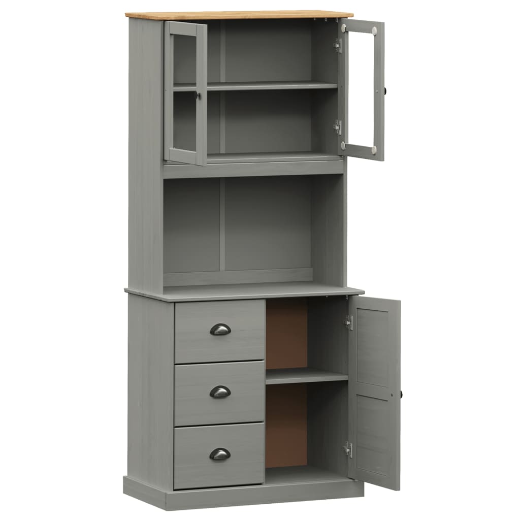 Buffet haut VIGO gris 78x40x175 cm bois massif de pin