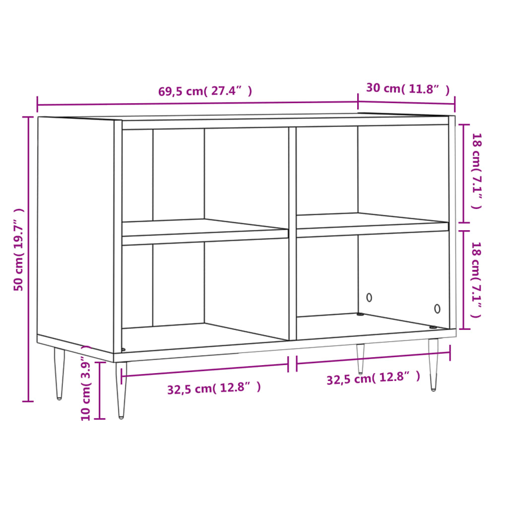 Meuble TV blanc brillant 69,5 x 30 x 50 cm bois d'ingénierie