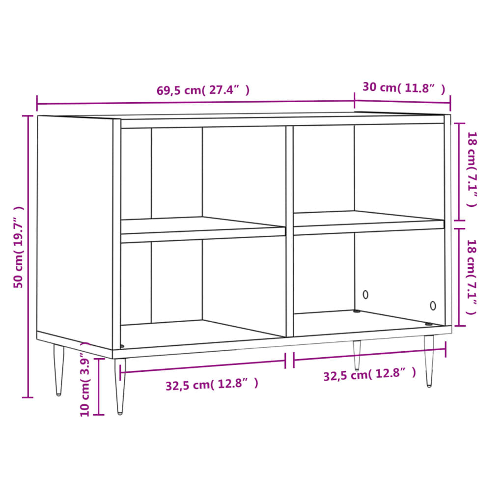 Meuble TV sonoma gris 69,5 x 30 x 50 cm bois d'ingénierie