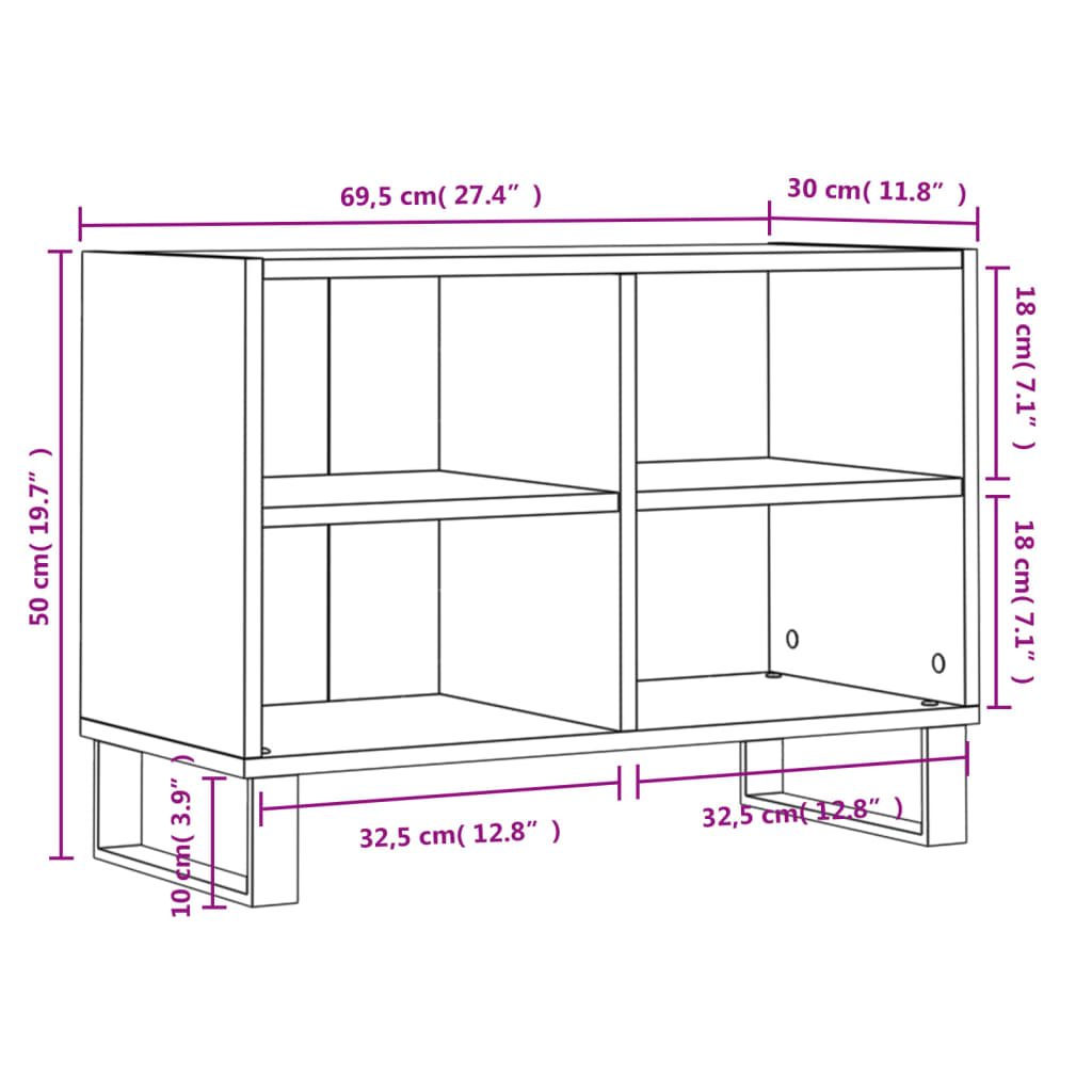 Meuble TV chêne fumé 69,5x30x50 cm bois d'ingénierie