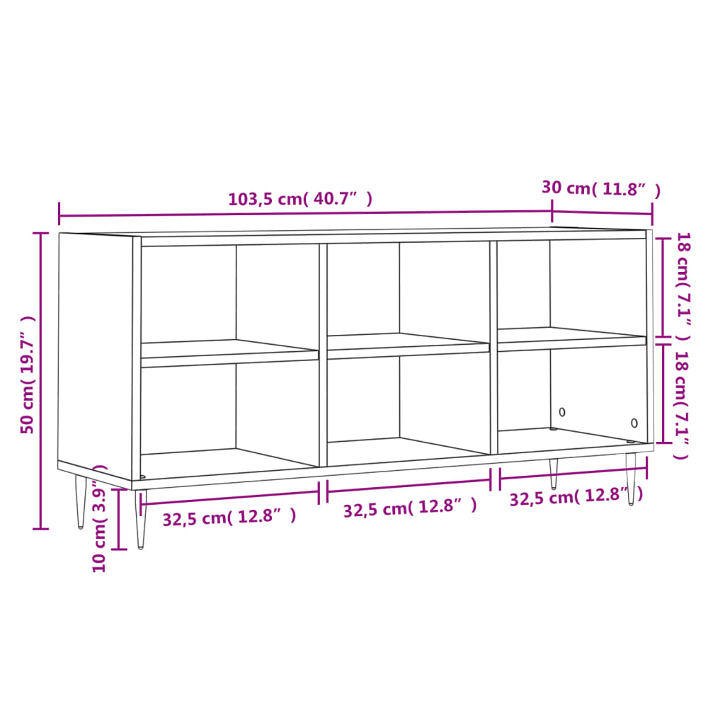 Meuble TV gris béton 103,5x30x50 cm bois d'ingénierie