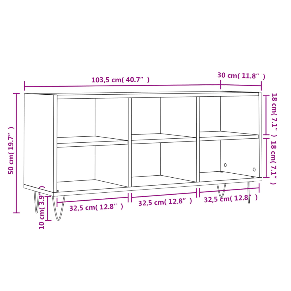 Meuble TV gris béton 103,5x30x50 cm bois d'ingénierie